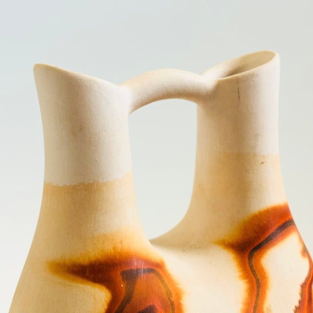 Large Vintage Nemadji Pottery Wedding Vase - Orange and Brown Matte Swirl Glaze For Sale - Image 4 of 12
