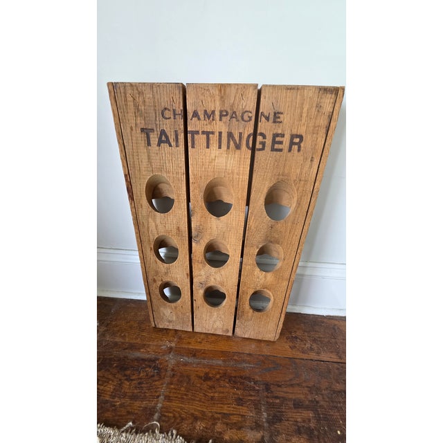 French Provincial Vintage Wooden Champagne Riddling Rack With Taittinger Lettering For Sale - Image 3 of 15