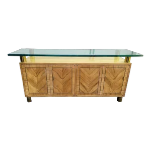 Late 20th Century Mastercraft Rosewood and Brass Credenza With Floating Glass Top