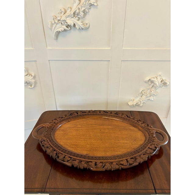 Brown Antique Edwardian Carved Oval Tea Tray, 1900s For Sale - Image 8 of 8