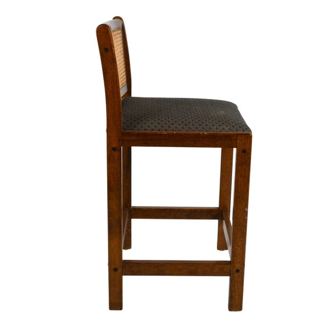 Late 20th Century Oak Cane Back Bar Counter Stool With Upholstered Seat For Sale - Image 5 of 8