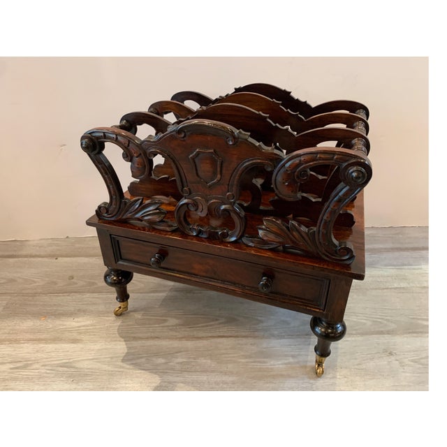 Early Victorian Solid Rosewood Three-Section Canterbury with Drawer and Casters For Sale In Philadelphia - Image 6 of 18