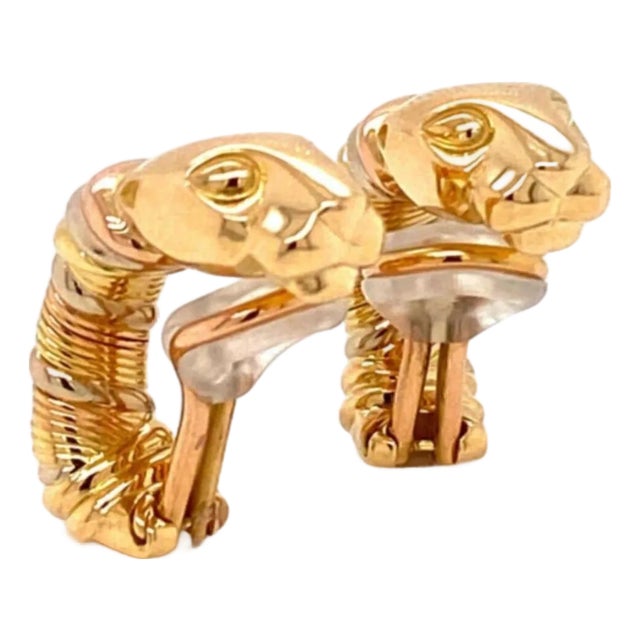 Cartier Panthere 18k Tri-Color Gold Clip On Huggie Earrings w/Paper For Sale
