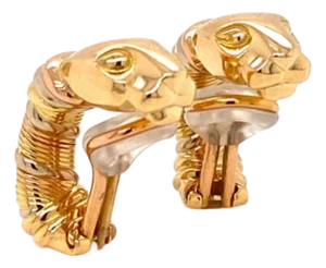 Cartier Panthere 18k Tri-Color Gold Clip On Huggie Earrings w/Paper