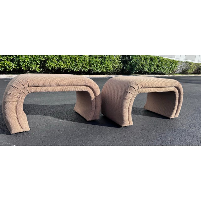 Karl Springer Karl Springer Style Postmodern Waterfall Ottomans -a Pair For Sale - Image 4 of 7