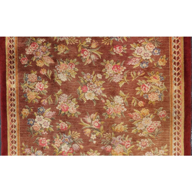 Rustic European Antique Hand Knotted European Savonnerie Rug in Wool With Floral Design For Sale - Image 3 of 12