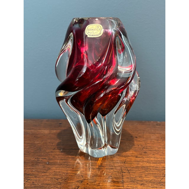 1960s Mid-Century Chribska Art Glass Set by Joseph Hospodka- 3 Piece Bohemian Cranberry and Amber Collection For Sale - Image 5 of 11