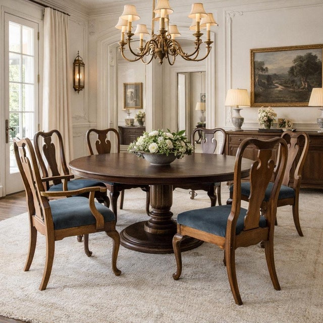 Queen Anne Late 20th Century Set of Six Thomasville Queen Anne Walnut Dining Chairs For Sale - Image 3 of 18