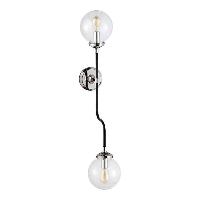 Ian K. Fowler for Visual Comfort Signature Bistro Double Wall Sconce in Polished Nickel with Clear Glass For Sale