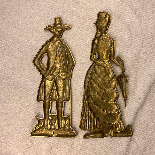 Vintage Solid Brass Victorian-Style Figures Wall Art For Sale In Chicago - Image 6 of 6