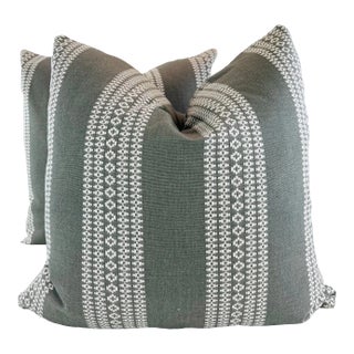 Clarence House "Amagansett Stripe" in Graphite 22" Pillows-A Pair For Sale