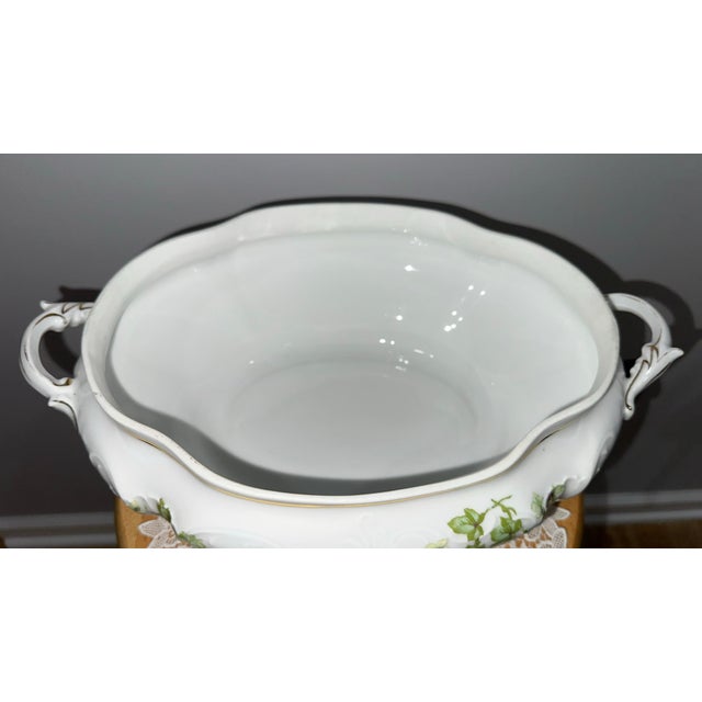 Antique Ls&s Carlsbad Austria Porcelain Tureen, Hand Painted Wild Roses, c.1900 For Sale - Image 4 of 12