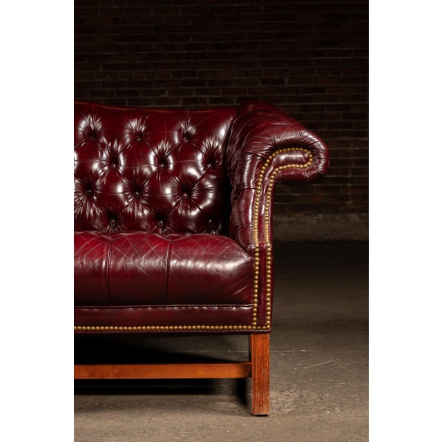 Vintage Chippendale-Style Camelback Chesterfield Leather Sofa in Oxblood For Sale - Image 9 of 13