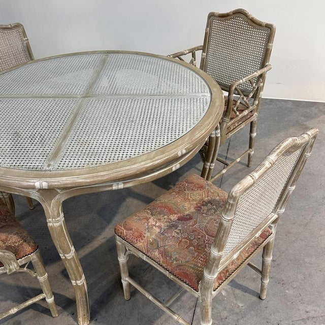 Vintage Dining Set in Faux Bamboo with Fabric, 1980s, Set of 5 For Sale - Image 10 of 16