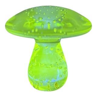Art Glass Mushroom Paperweight Clear Controlled Bubble Toadstool Psychedelic Glows Under Blacklight For Sale