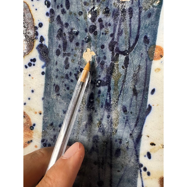 1987 Josef Zala Abstract Studio Art Ceramic Plate on Metal Stand For Sale - Image 9 of 12