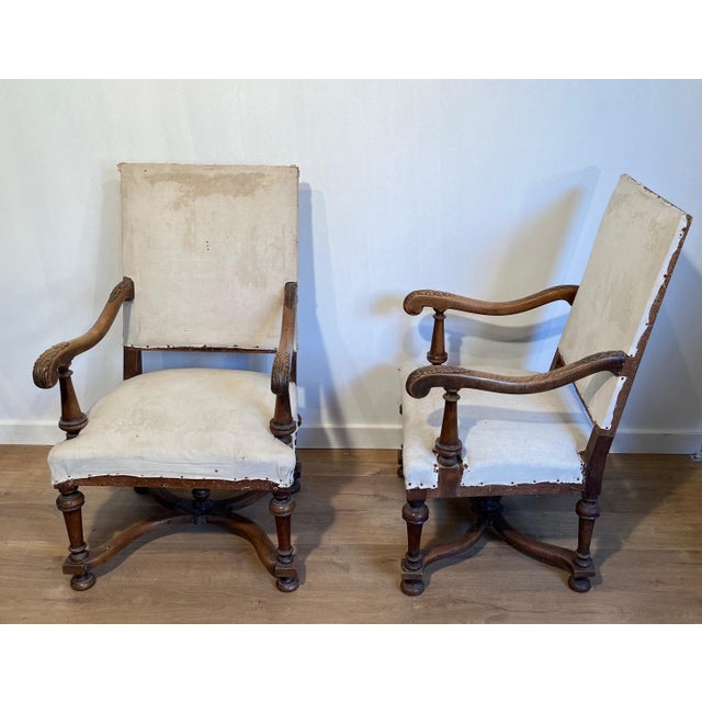 Wood Late 19th Century Pair of Louis Xiii Style High-backed Walnut Armchairs For Sale - Image 7 of 12