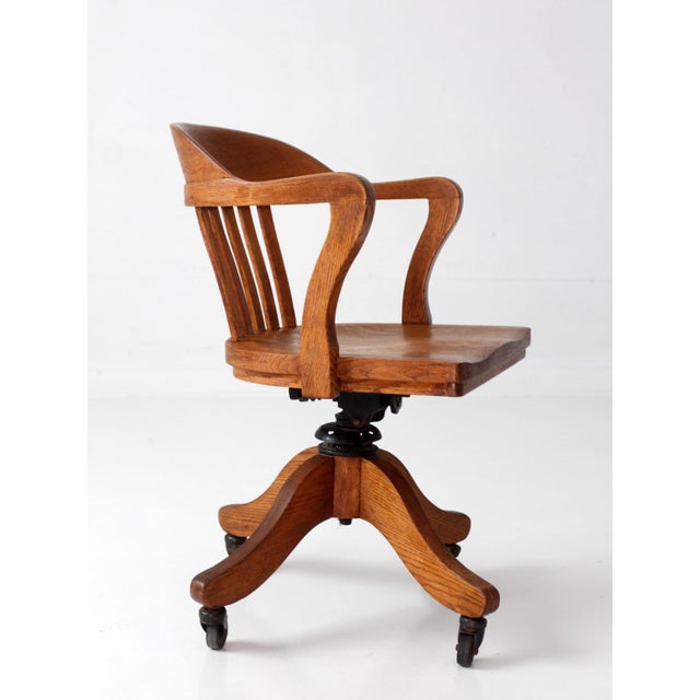 Antique Gunlock Banker's Swivel Desk Chair For Sale - Image 14 of 17