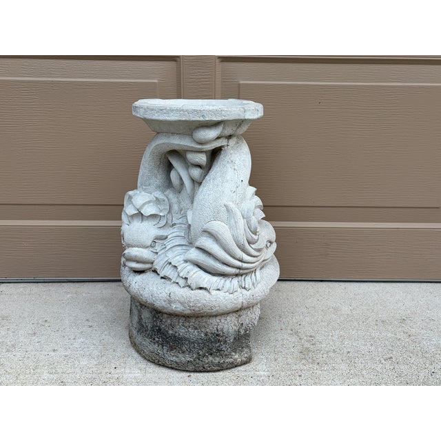 Sculpture Materials Vintage Neoclassical Cast Stone Triple Dolphin Garden Pedestal For Sale - Image 7 of 11