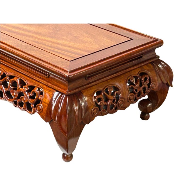 Wood Oriental Brown Stain Flower Carving Rectangular Display Easel Stand For Sale - Image 7 of 12