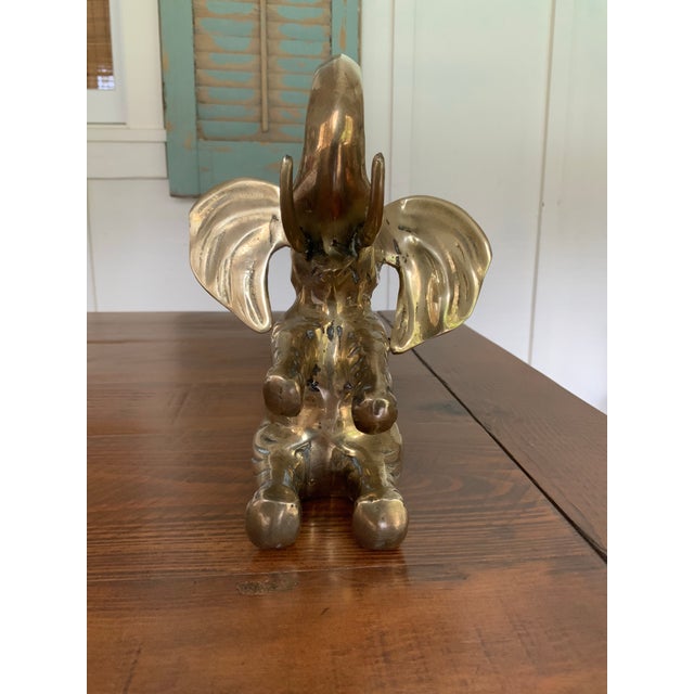 Metal Vintage Solid Brass Sitting Elephant Statue or Bookend for Palm Beach Regency, British Colonial, Hollywood Regency and Chinoiserie Decor For Sale - Image 7 of 9
