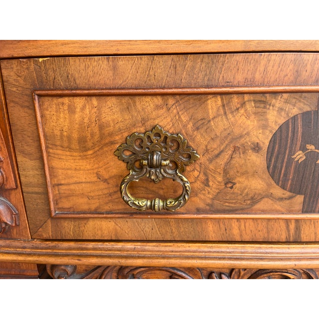 Wood Antique Walnut and Burlwood With Marquetry Hutch Circa 1930 For Sale - Image 7 of 8
