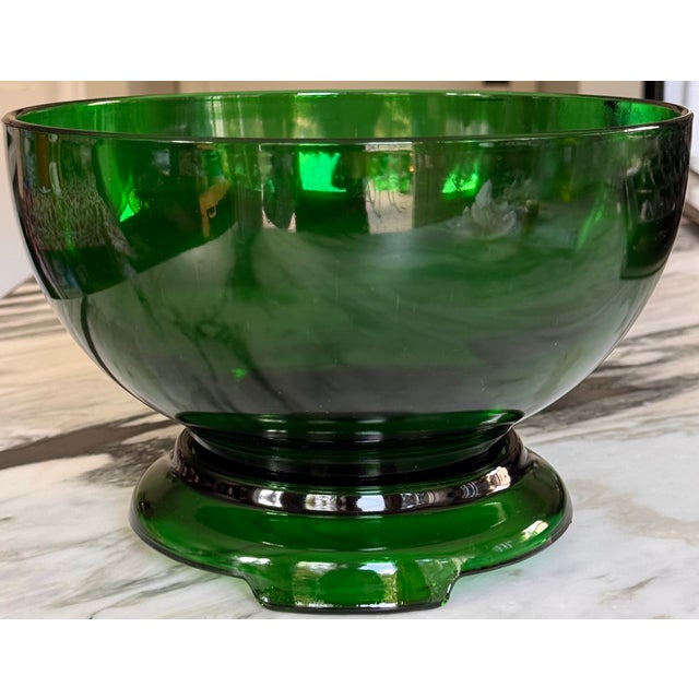 Mid-Century Anchor Hocking Hunter Green Glass Cache Pot or Punch Bowl Set - 12 Pieces For Sale - Image 13 of 18
