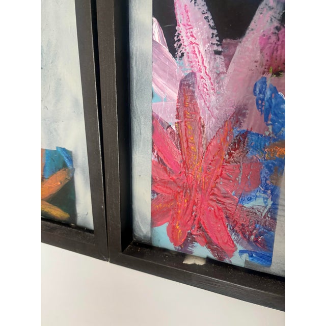 Modern Floral Collage Triptych, Mixed-Media Botanical Artwork For Sale - Image 4 of 5