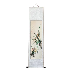 Chinese Color Ink Green Leaves Flower Scroll Painting Wall Art