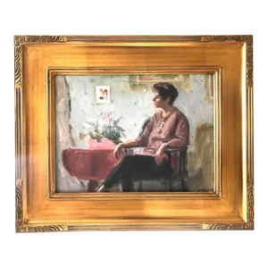 American Impressionist Oil Painting Portrait of a Seated Woman by Harry Barton