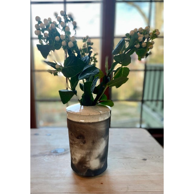 Ceramic Late 20th Century Modern Cream and Black Vase For Sale - Image 7 of 7