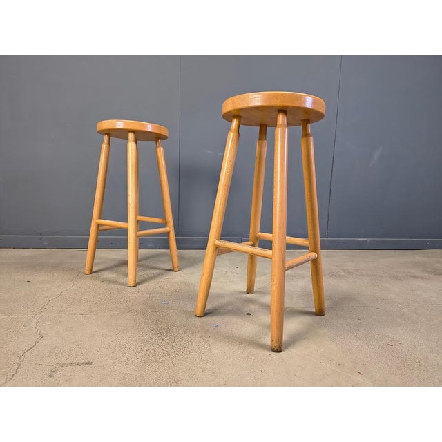 Alpine Style Chalet Stools in Wood, 1970s, Set of 9 For Sale - Image 4 of 14