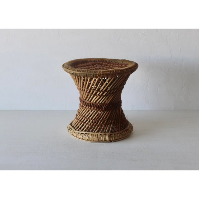 Mid-Century Modern Vintage Woven Bamboo Rattan Woven Cane Wicker Stool Mid-Century For Sale - Image 3 of 17