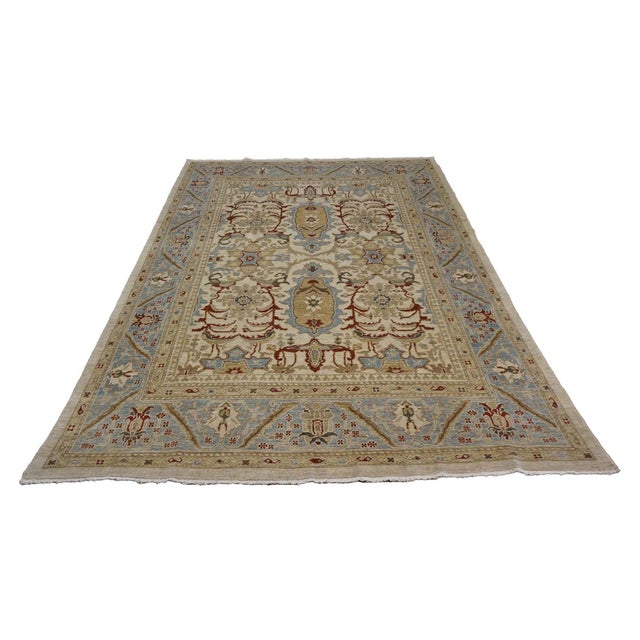 Persian Persian Sultanabad Wool 8 x 10 Ivory, Blue, Red & Tan Handmade Area Rug #1140622 For Sale - Image 3 of 5