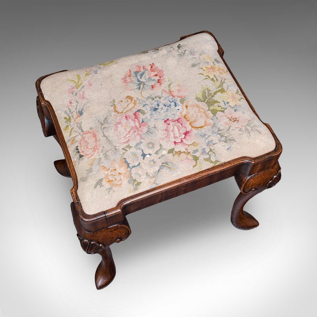 Antique Queen Anne Revival Dressing Stool, English, Needlepoint, Victorian, 1870 For Sale - Image 6 of 10