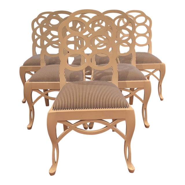 Set of 6 White Frances Elkins Style Villa & House Dining Side Chairs For Sale