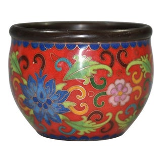 Vintage Cloisonné Enamel Bowl With Lotus Motif - Asian Decorative Vessel For Sale