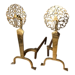 Pair of Liberty Reticulated Medallion Andirons