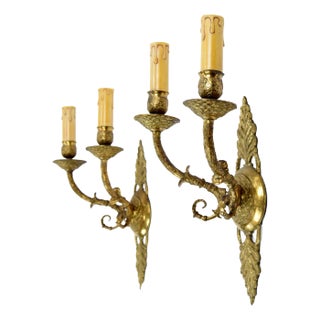 Empire Style Brass Wall Light, 1930s, Set of 2 For Sale
