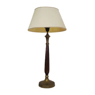 Mahogany, Brass & Cotton Hats Tale Lamps from Abat Jour, 1950s, Set of 2 For Sale