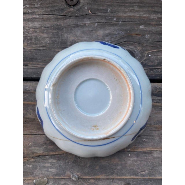 Antique Japanese Arita Imari Scalloped Porcelain Bowl – Hand Painted Blue & Iron Red For Sale - Image 10 of 13