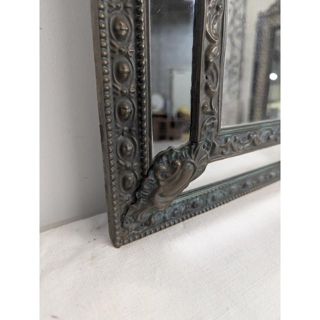 Dutch Repoussé Brass Mirror with Side Panels For Sale - Image 4 of 6