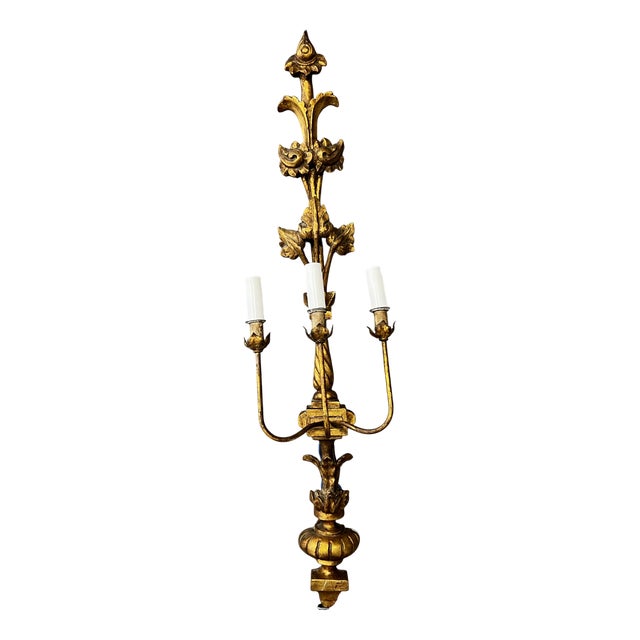Wooden Floral 3-Arm Wall Light, 1920s For Sale
