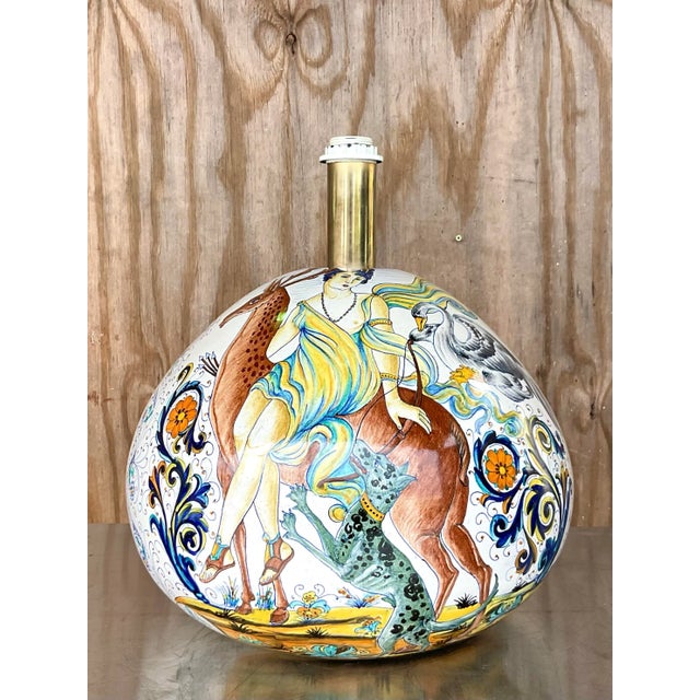 Mid 20th Century Vintage Italian Hand-Painted Figural Ceramic Table Lamp For Sale - Image 5 of 12