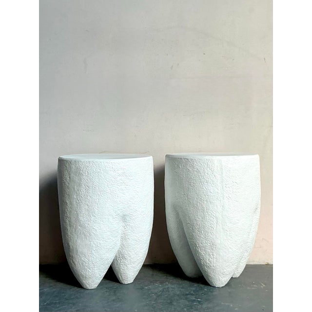 Vintage Boho Pebbled Biomorphic Low Stools - a Pair For Sale - Image 9 of 10
