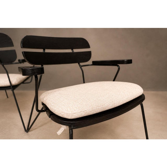Three Armchairs in Ebonized Wood & Metal With Loose Cushion, Carlo Hauner, 1950s For Sale - Image 14 of 18