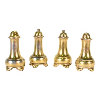 Set of 4 Crested Tiffany & Co Gilt Sterling Silver Salt & Pepper Shakers For Sale