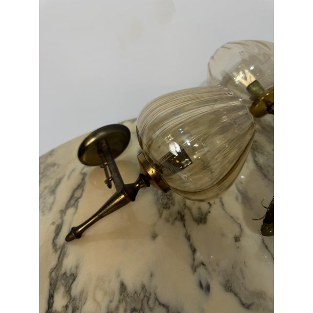 Wall Lamps in Brass and Murano Glass, 1970, Set of 3 For Sale - Image 9 of 11