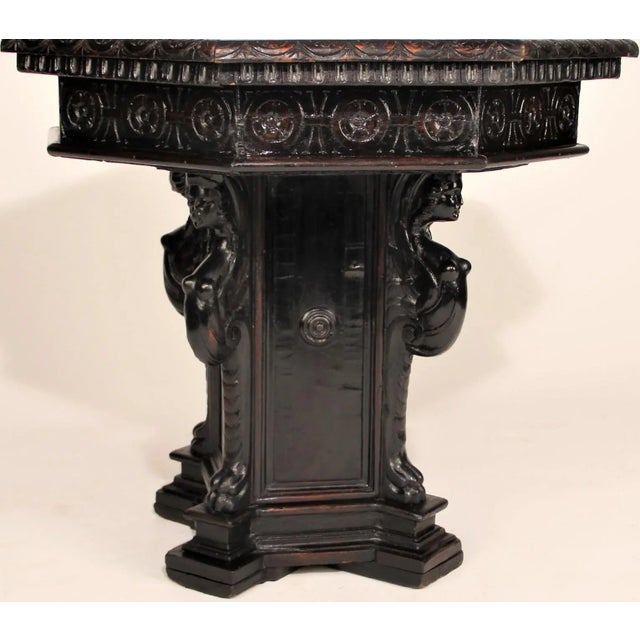 Renaissance Italian Renaissance Style Carved Walnut Octagonal Top Pedestal Table For Sale - Image 3 of 7