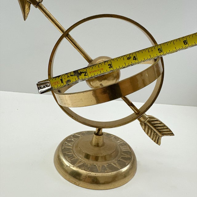 1960s Vintage Brass Armillary Sphere Celestial Globe Decor, Arrow Astronomical Sculpture, Mid Century Desk Decor, Library Office Accent For Sale - Image 5 of 7